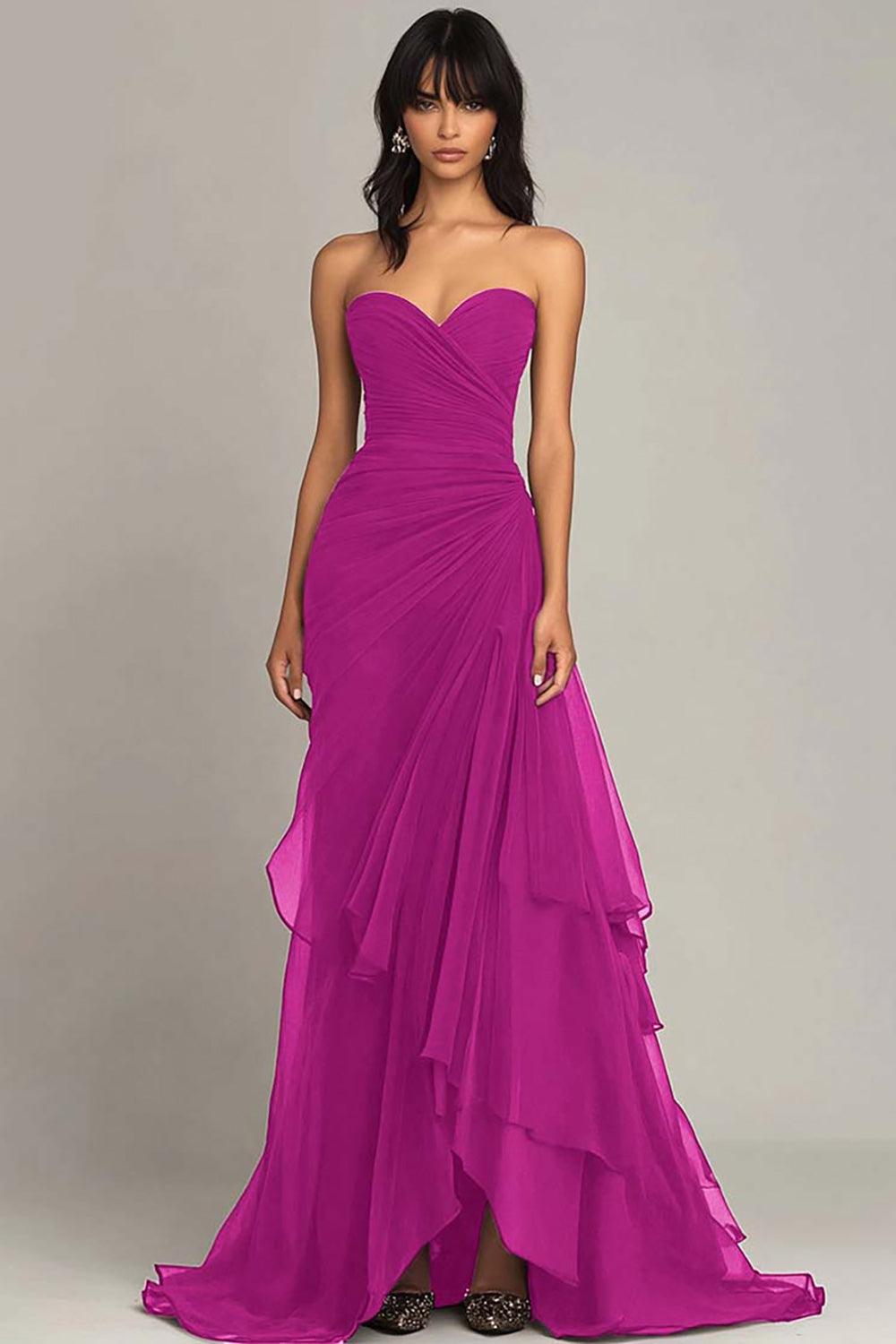 Dunkelbraunes Herzausschnitt Ballkleid mit Rüschen