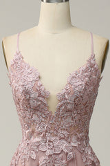 A Linie Spaghettiträger Blush Langes Ballkleid mit Applikationen