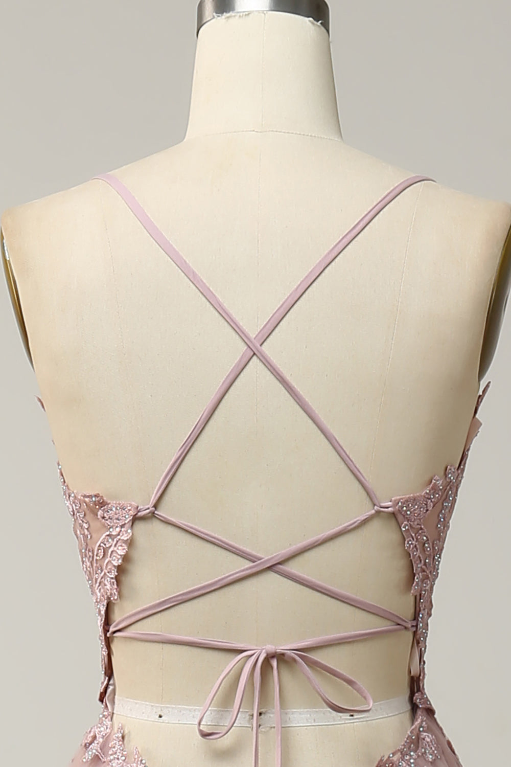 A Linie Spaghettiträger Blush Langes Ballkleid mit Applikationen