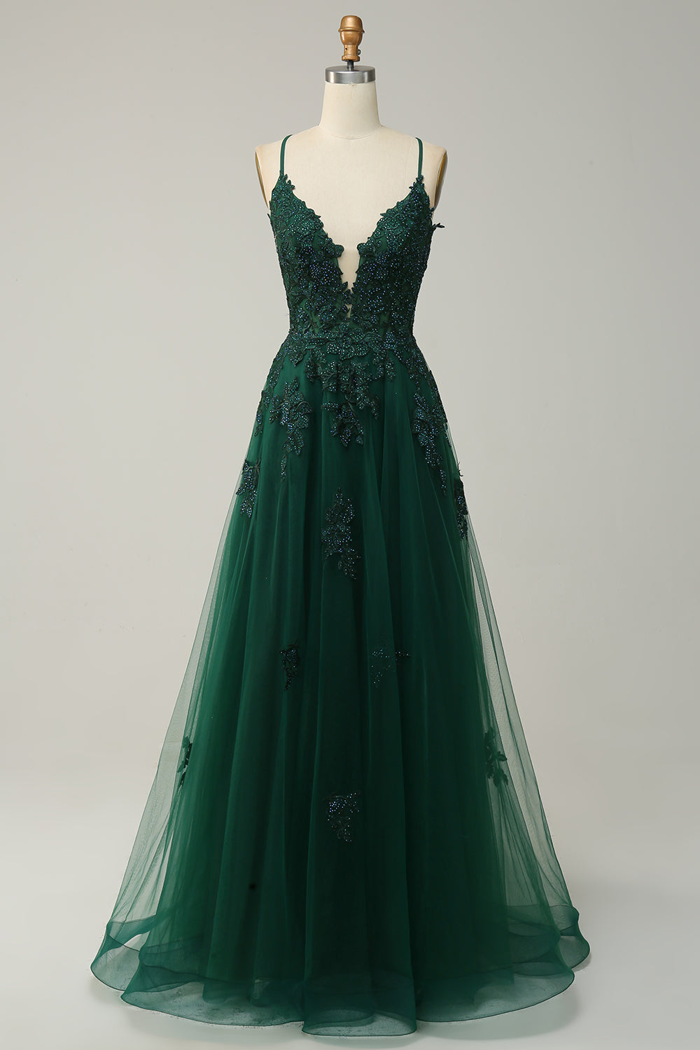 A Linie Spaghettiträger Blush Langes Ballkleid mit Applikationen