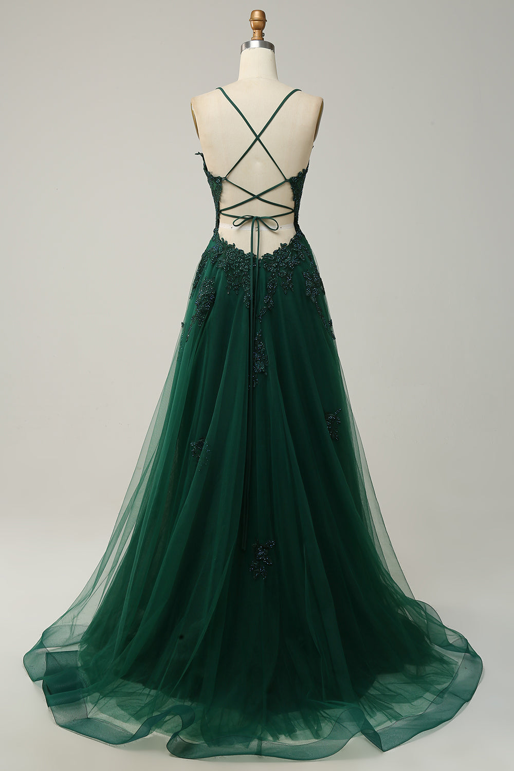 A Linie Spaghettiträger Blush Langes Ballkleid mit Applikationen