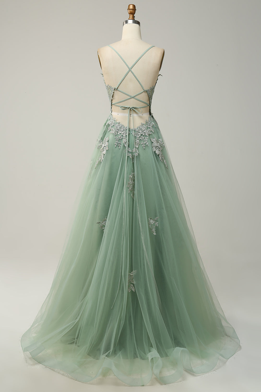 A Linie Spaghettiträger Blush Langes Ballkleid mit Applikationen
