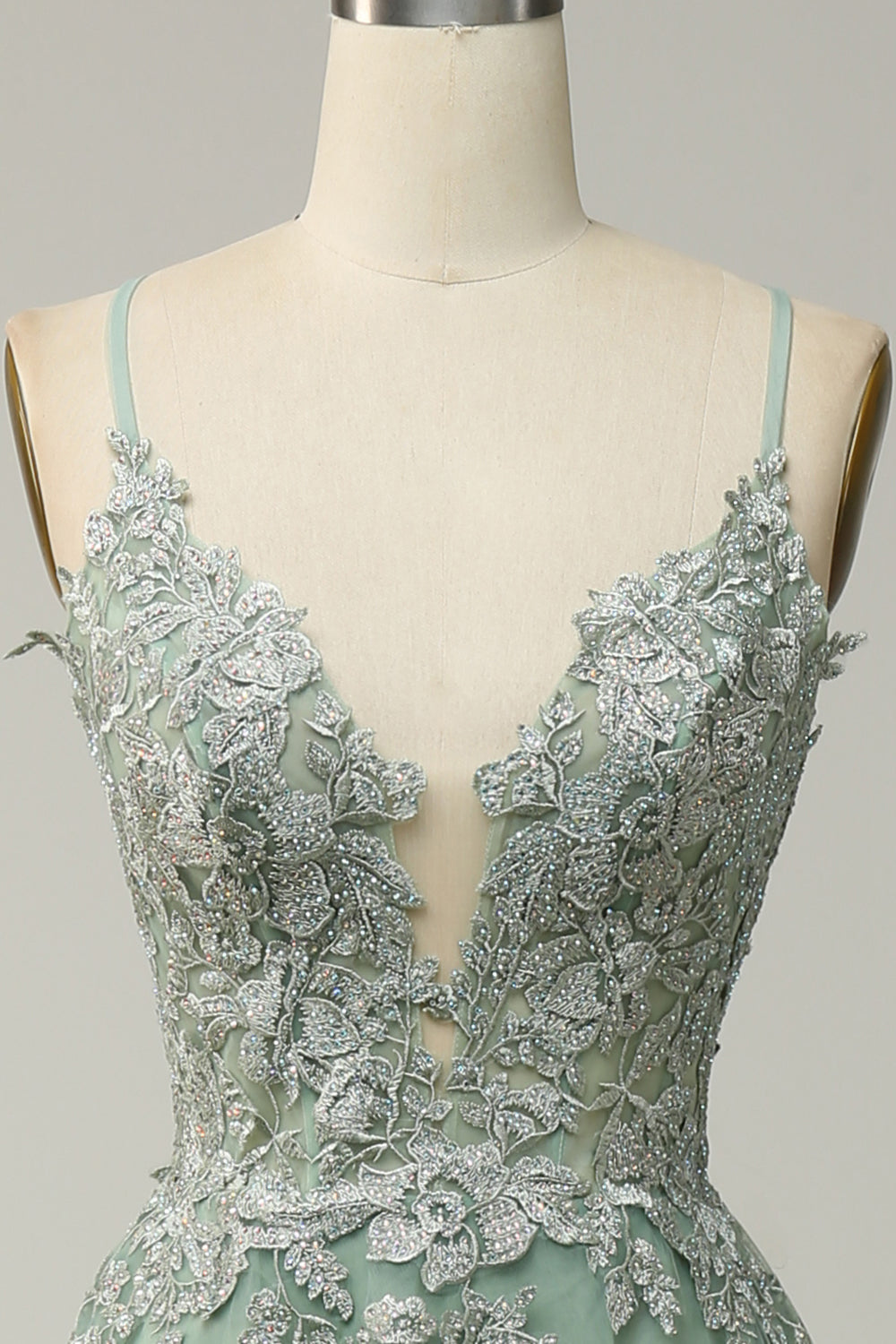 A Linie Spaghettiträger Grünes Langes Ballkleid mit Schnürung