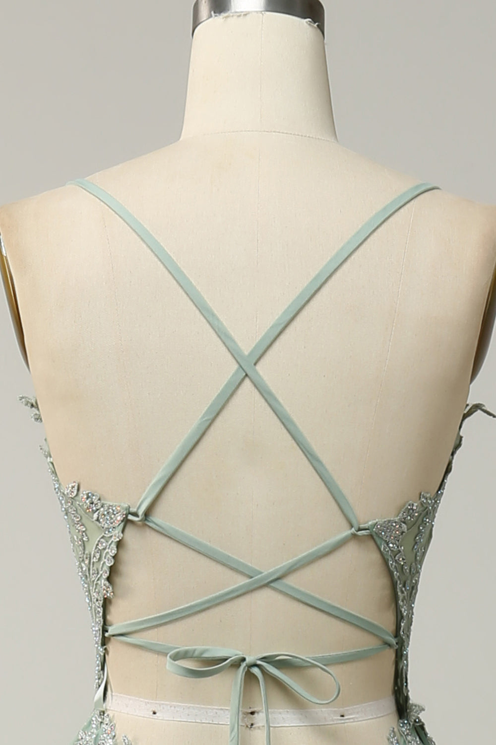 A Linie Spaghettiträger Grünes Langes Ballkleid mit Schnürung