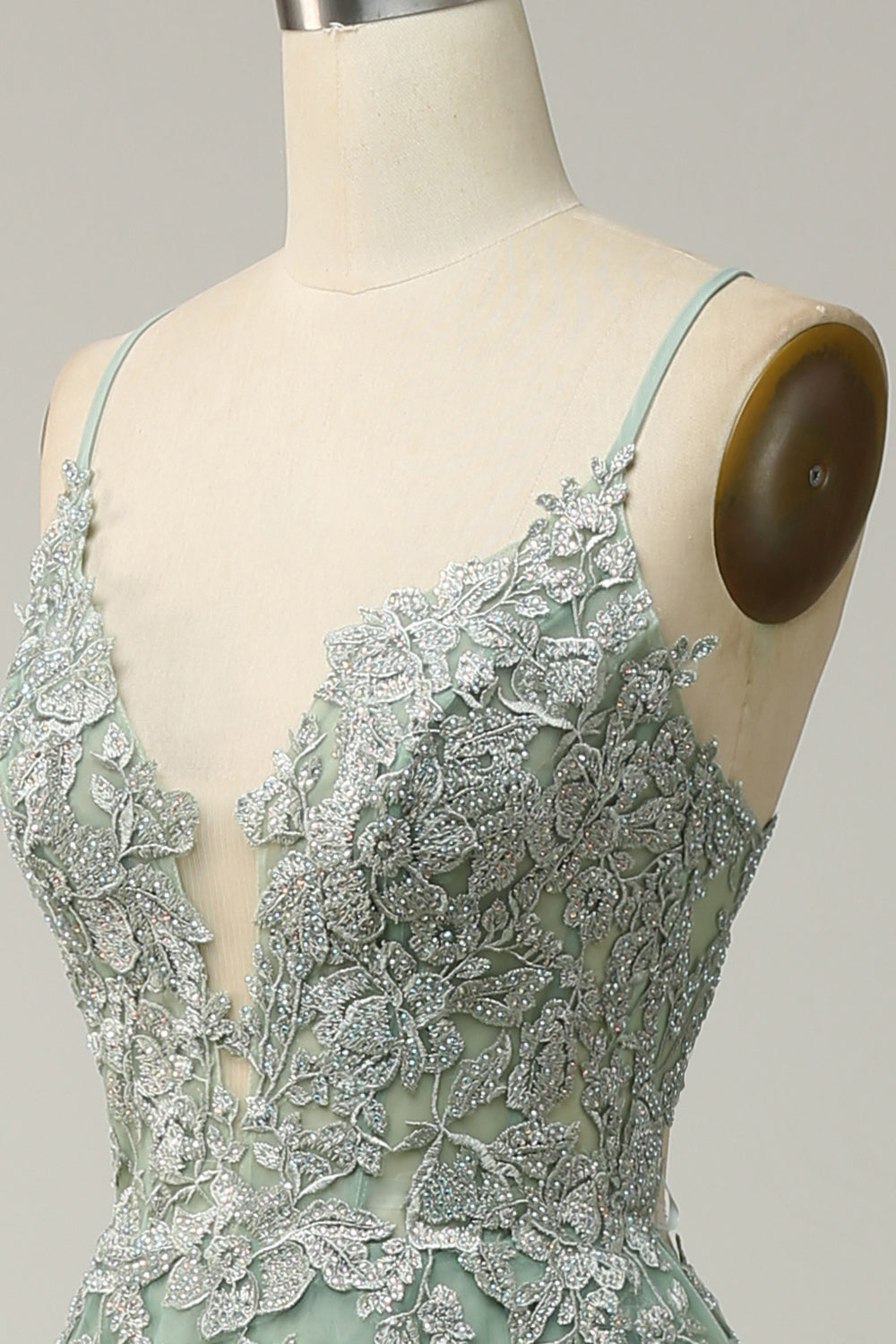 A Linie Spaghettiträger Grünes Langes Ballkleid mit Schnürung