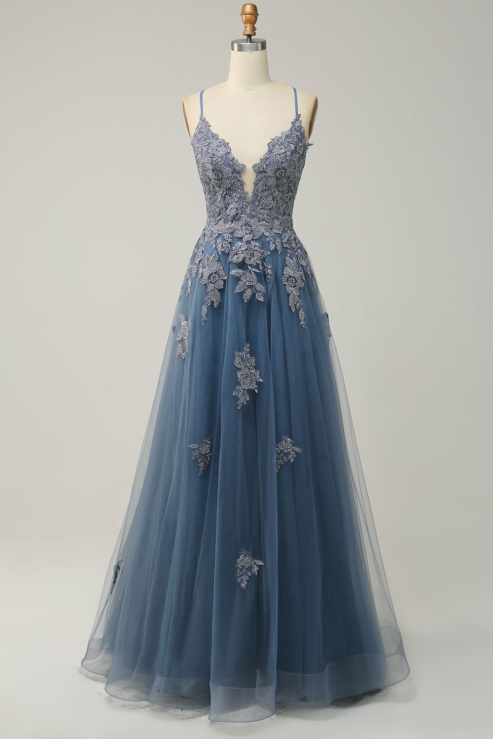 A Linie Spaghettiträger Blush Langes Ballkleid mit Applikationen