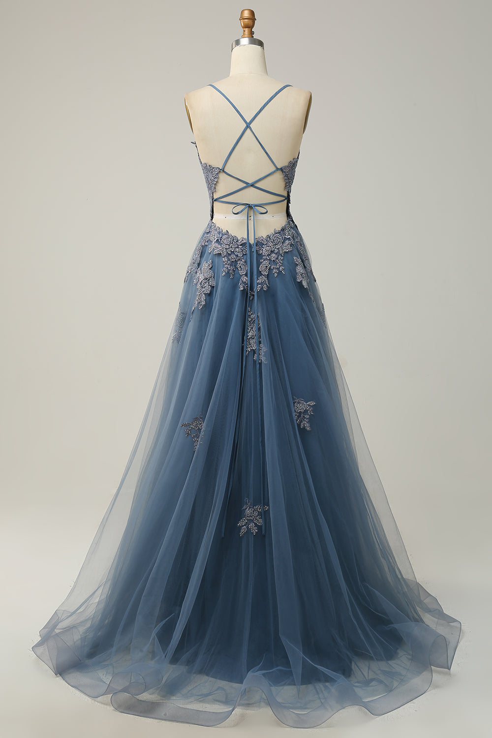 A Linie Spaghettiträger Blush Langes Ballkleid mit Applikationen
