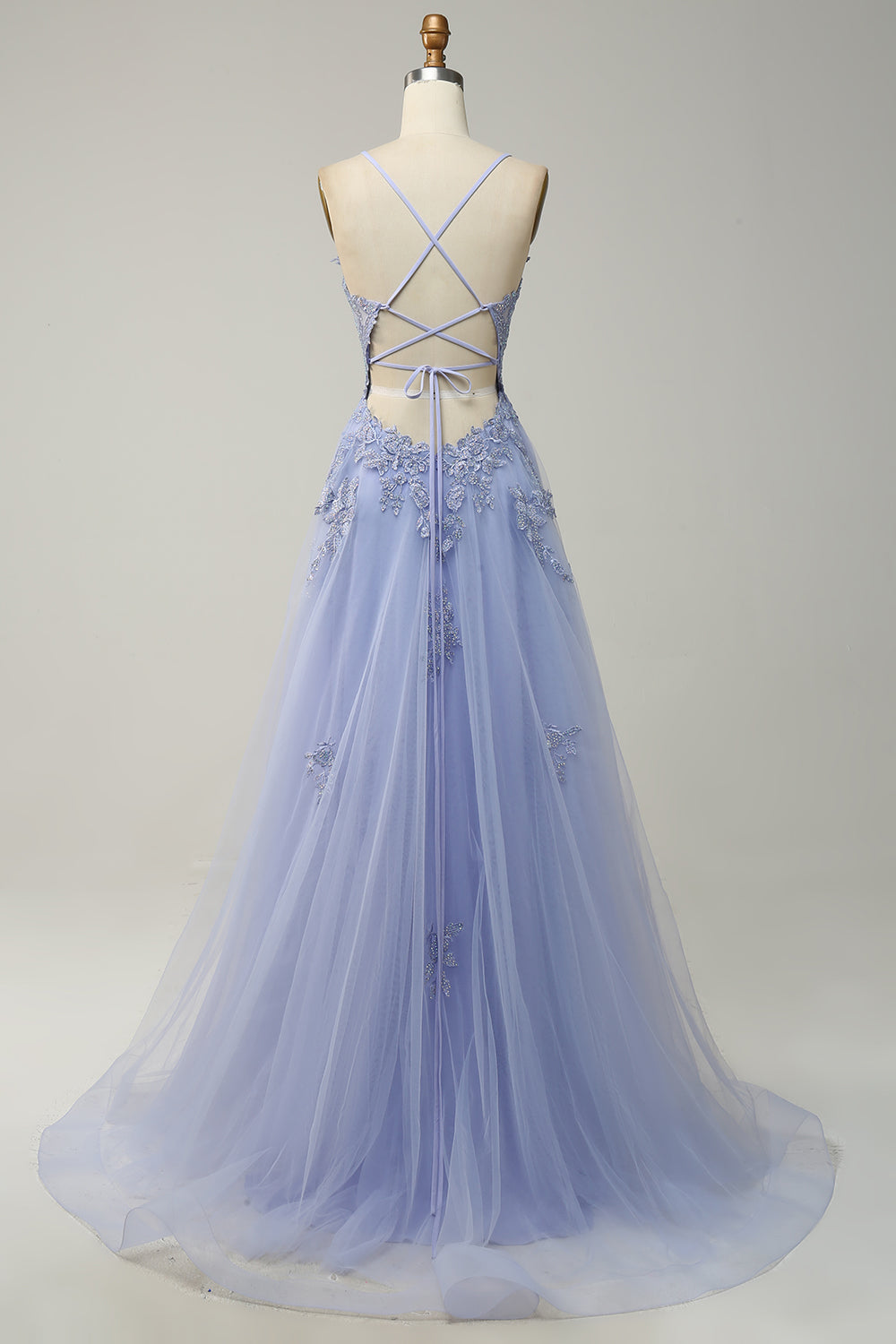 A Linie Spaghettiträger Blush Langes Ballkleid mit Applikationen