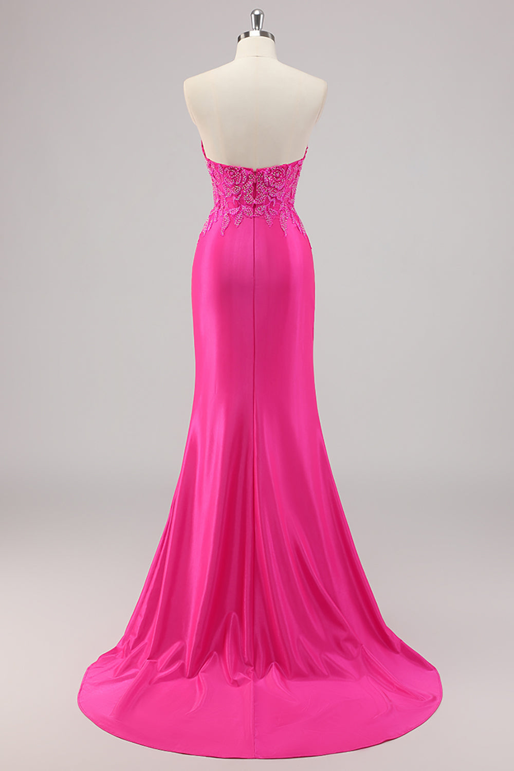 Fuchsia Meerjungfrau Trägerloses Langes Perlenbesetztes Ballkleid mit Applikationen