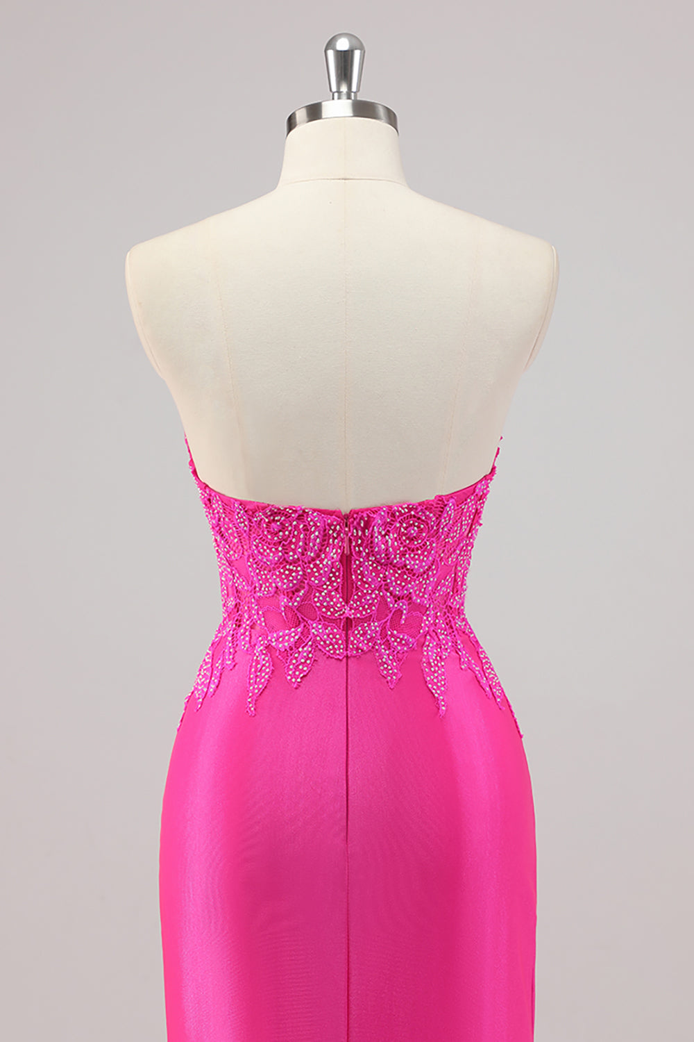 Fuchsia Meerjungfrau Trägerloses Langes Perlenbesetztes Ballkleid mit Applikationen