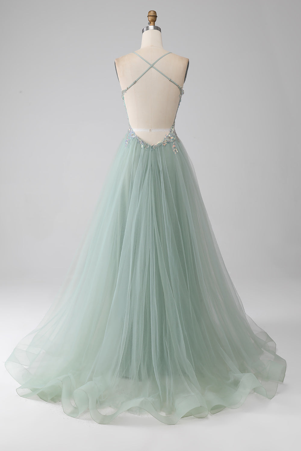 A-Linie Hellgrünes Ballkleid mit Perlen und Schlitz