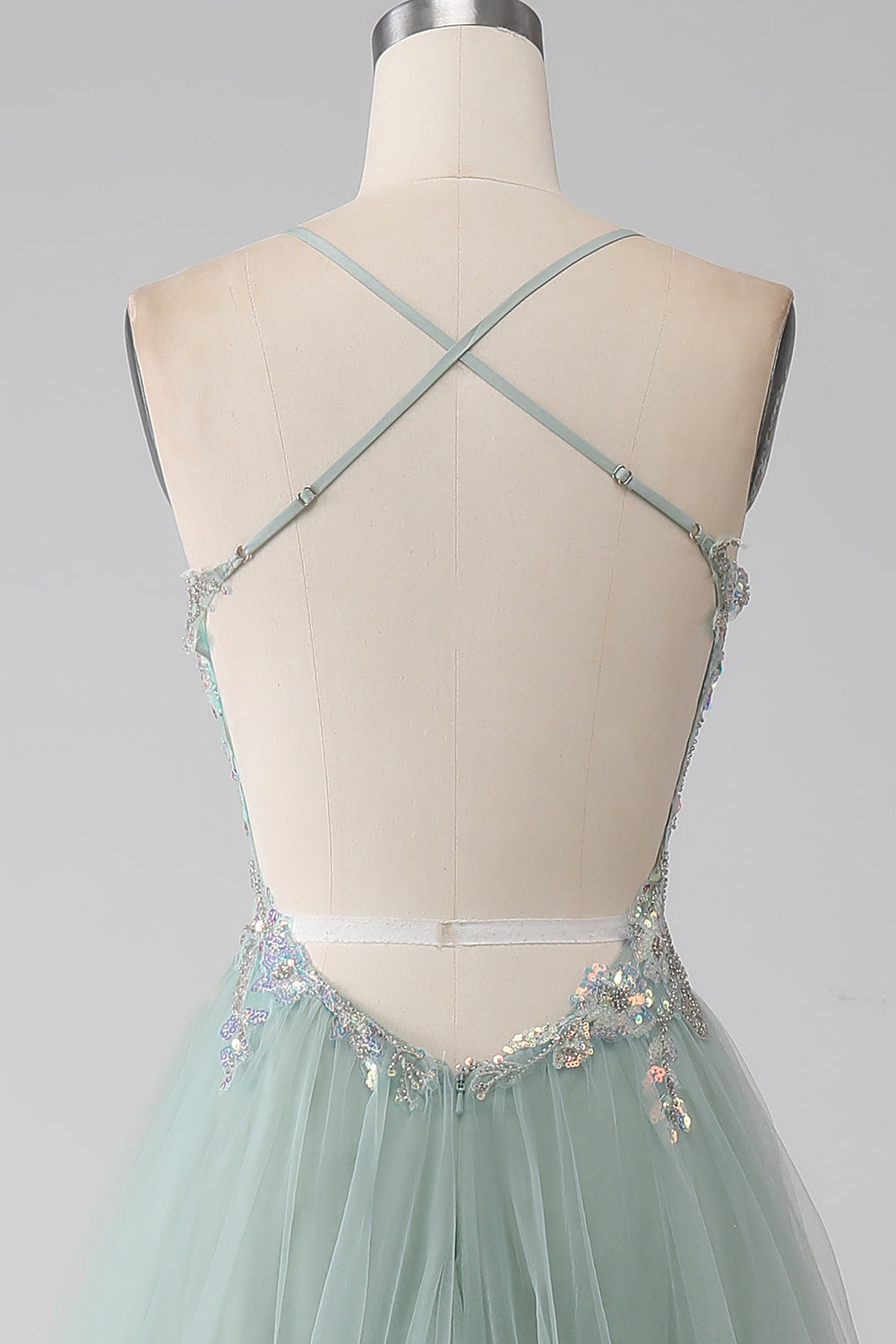 A-Linie Hellgrünes Ballkleid mit Perlen und Schlitz