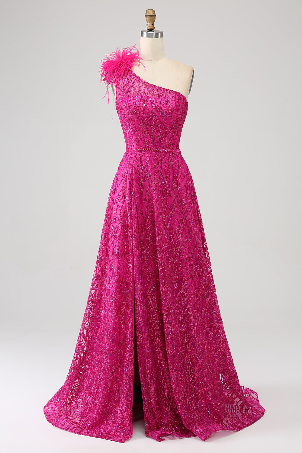Fuchsia A-Linie Ballkleid mit Pailletten und Schlitz