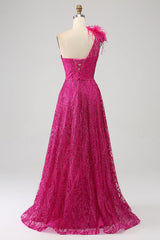 Fuchsia A-Linie Ballkleid mit Pailletten und Schlitz