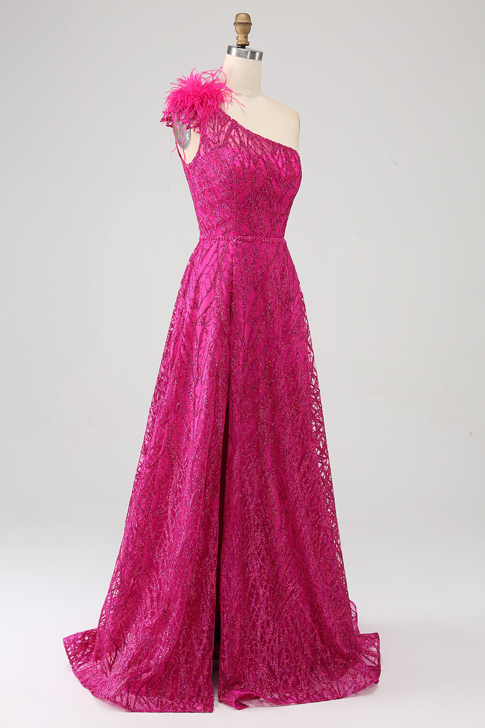 Fuchsia A-Linie Ballkleid mit Pailletten und Schlitz