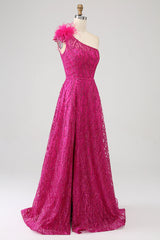 Fuchsia A-Linie Ballkleid mit Pailletten und Schlitz