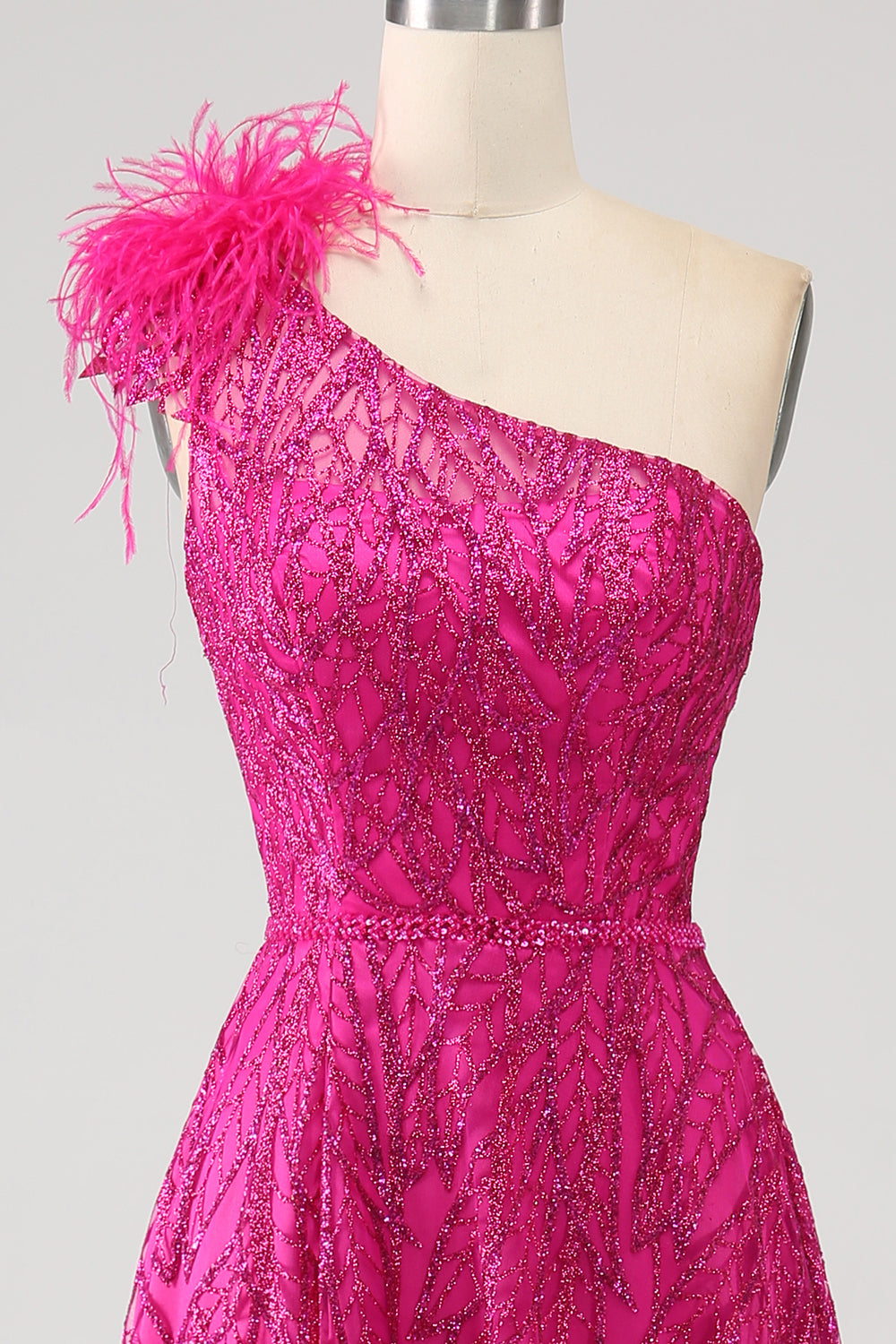 Fuchsia A-Linie Ballkleid mit Pailletten und Schlitz