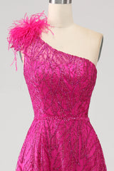 Fuchsia A-Linie Ballkleid mit Pailletten und Schlitz