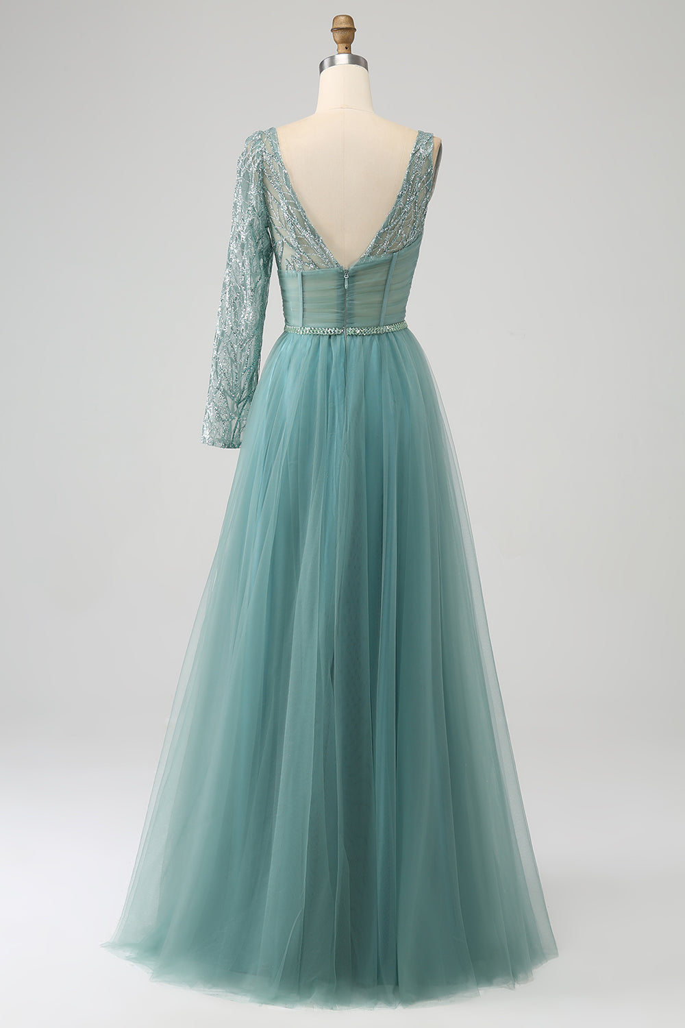Graues grünes glitzerndes Pailletten Ballkleid mit Pailletten in A-Linie