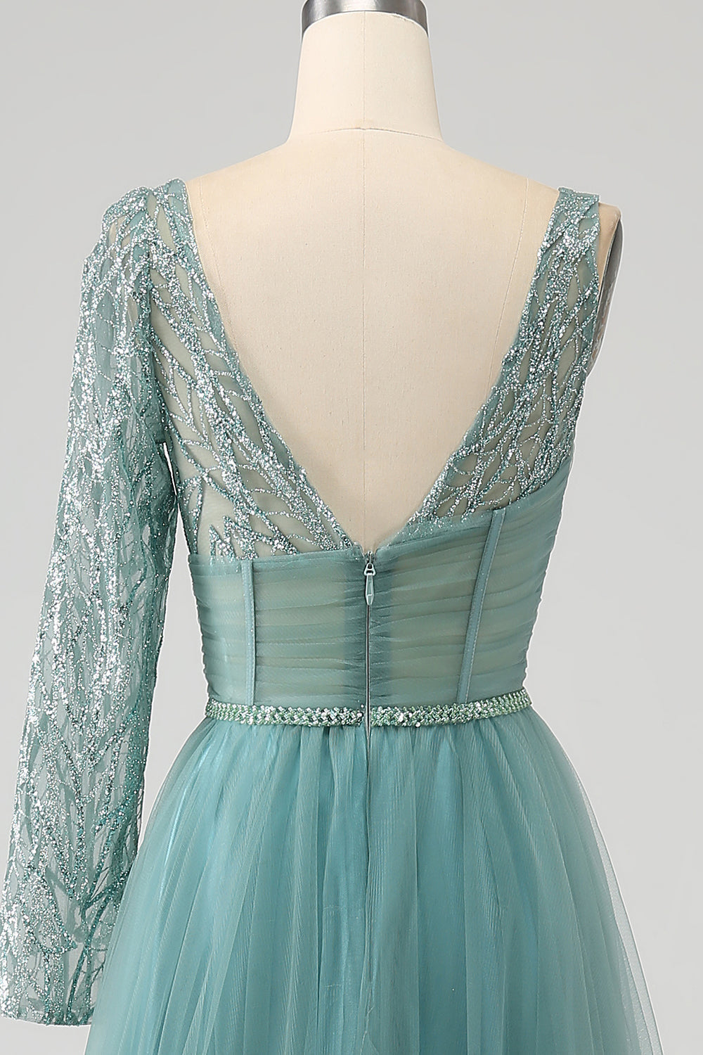 Graues grünes glitzerndes Pailletten Ballkleid mit Pailletten in A-Linie