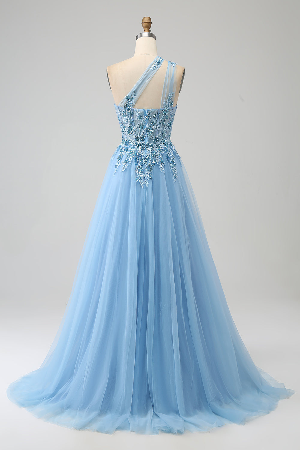 Hellblaues A-Linie Pailletten Ballkleid mit Pailletten und Applikationen
