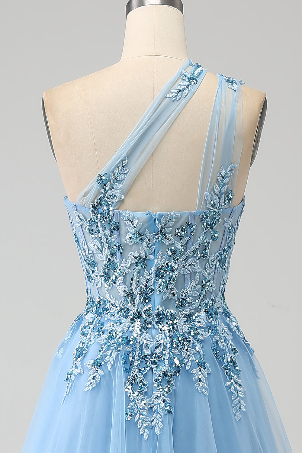 Hellblaues A-Linie Pailletten Ballkleid mit Pailletten und Applikationen