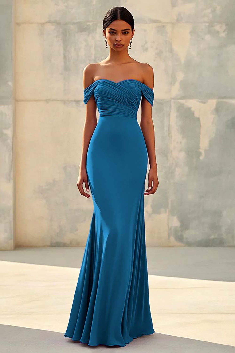 Meerjungfrau Schulterfreies Lila Chiffon Langes Abendkleid