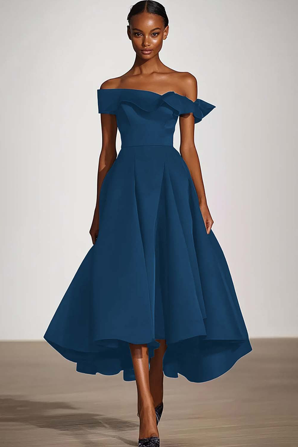 Schwarzes Schulterfreies A-Linie Abendkleid aus Satin