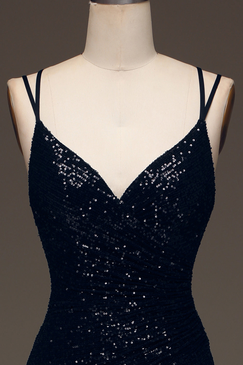 Schwarzes glitzerndes Pailletten Meerjungfrauen langes Ballkleid mit Schlitz