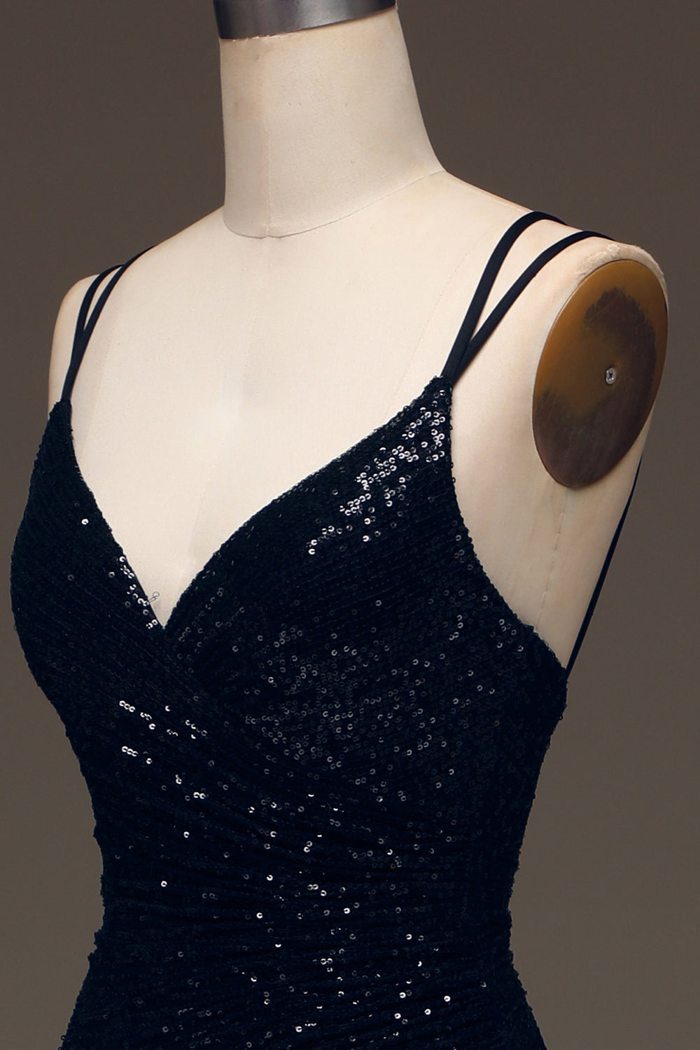 Schwarzes glitzerndes Pailletten Meerjungfrauen langes Ballkleid mit Schlitz