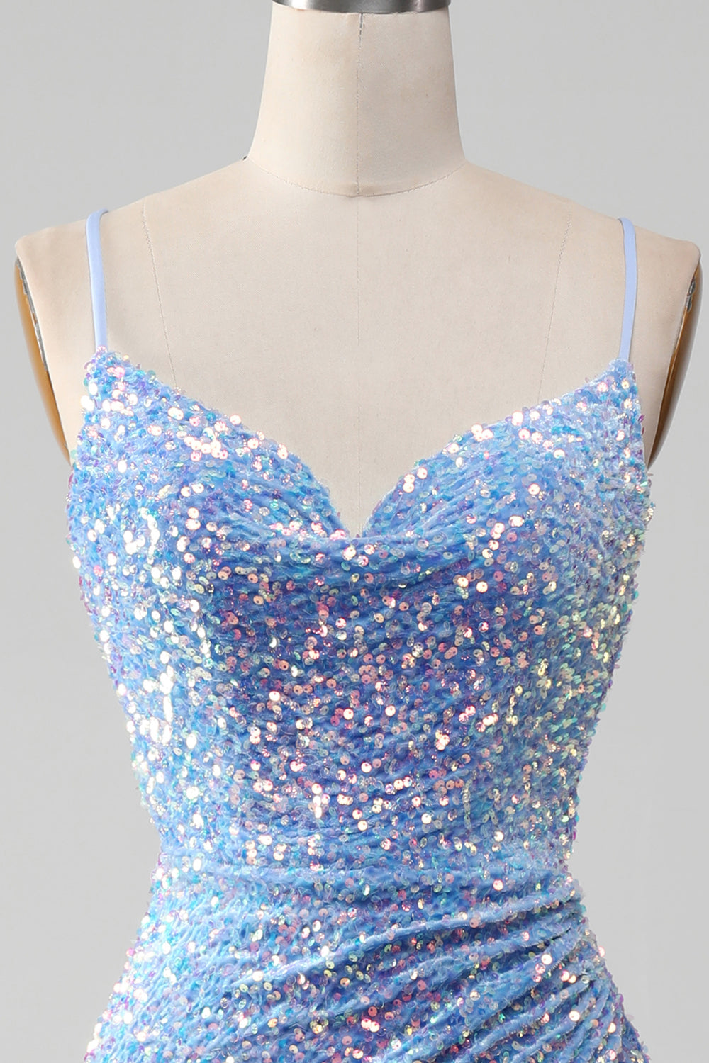 Funkelndes Pailletten Meerjungfrau Hellblaues Ballkleid mit Schlitz