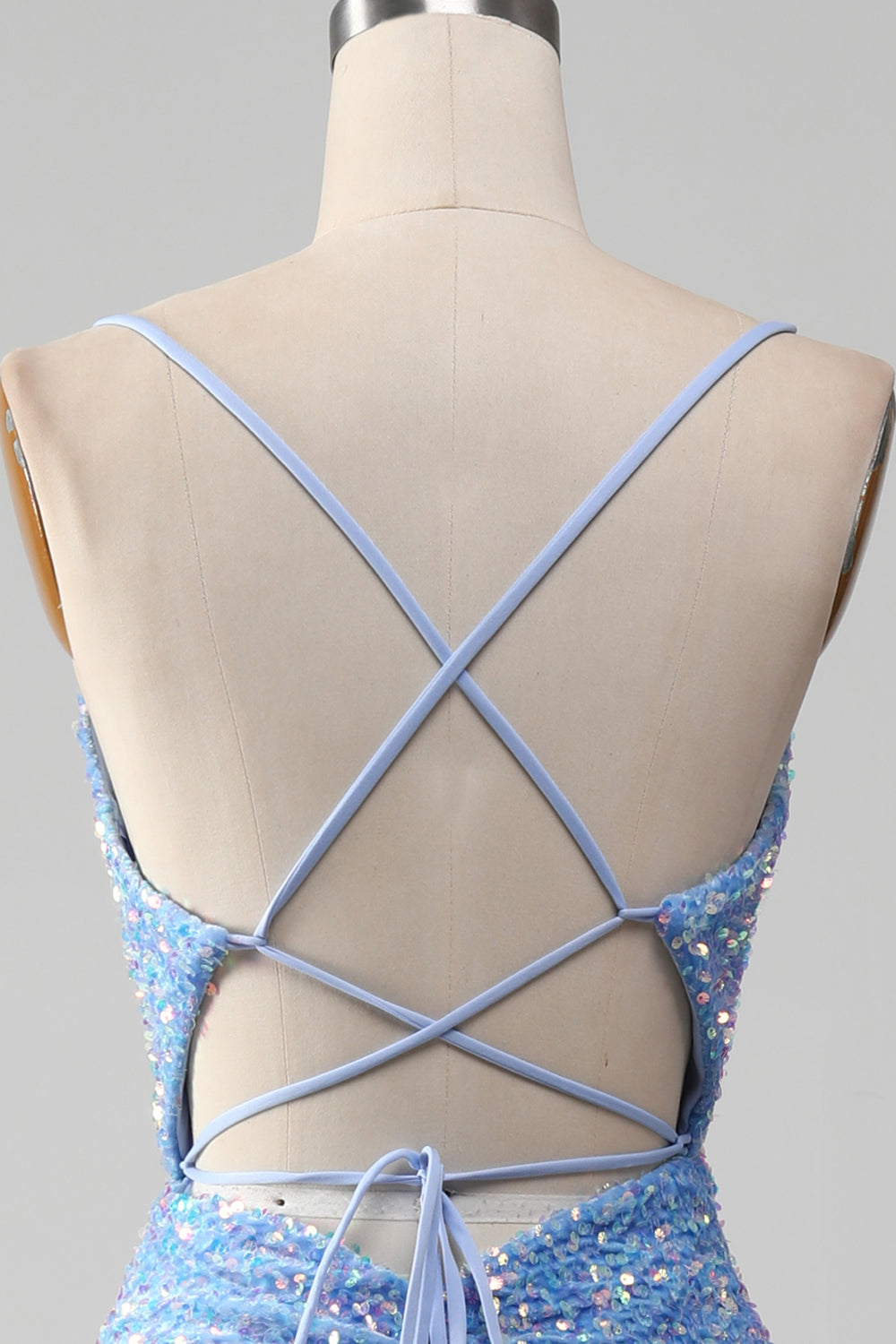 Funkelndes Pailletten Meerjungfrau Hellblaues Ballkleid mit Schlitz
