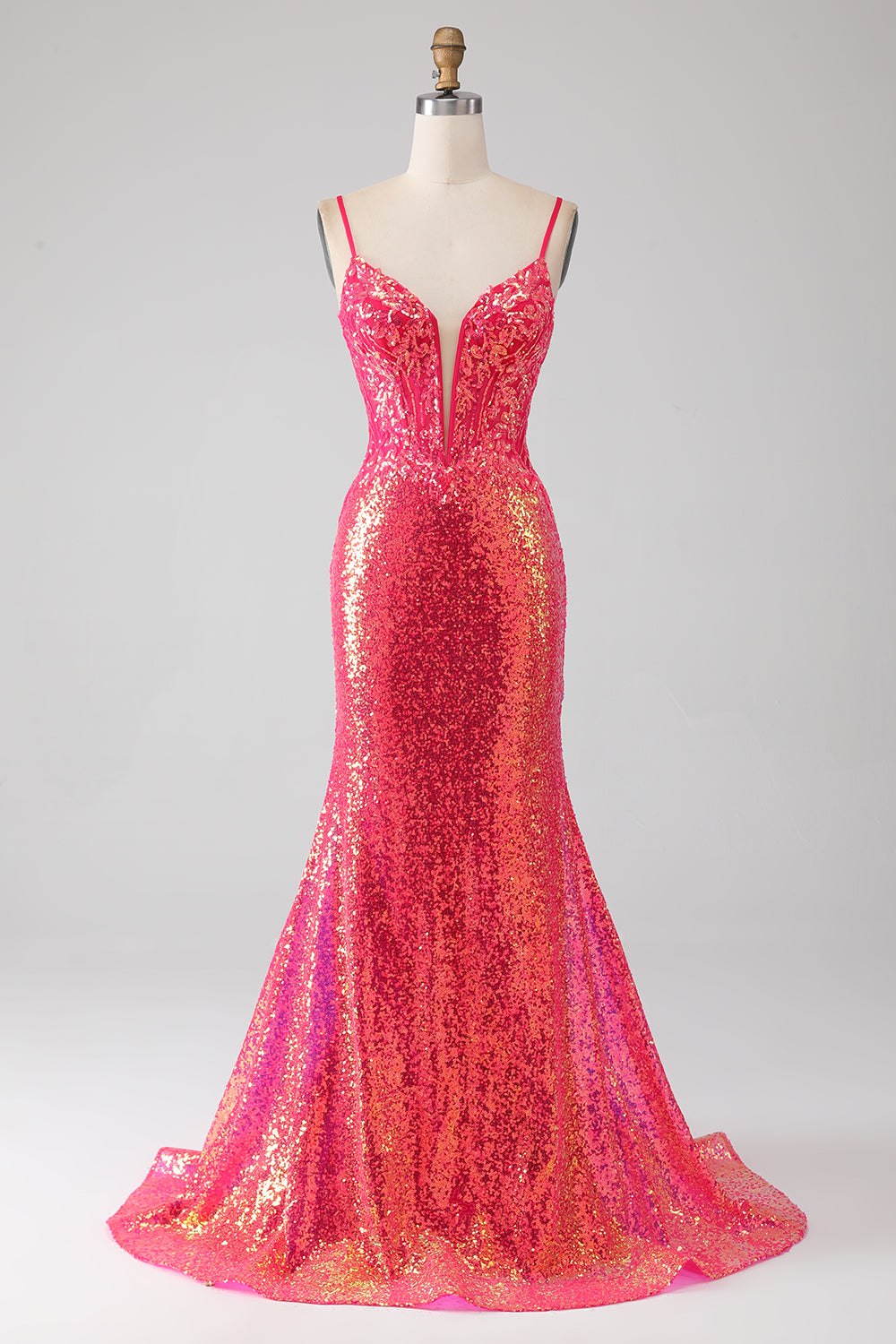 Funkelndes Mermaid Fuchsia Ballkleid mit Pailletten
