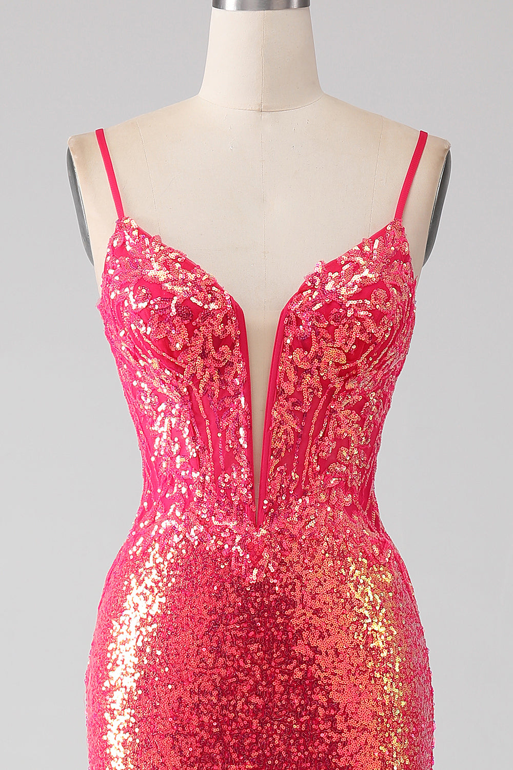 Funkelndes Mermaid Fuchsia Ballkleid mit Pailletten