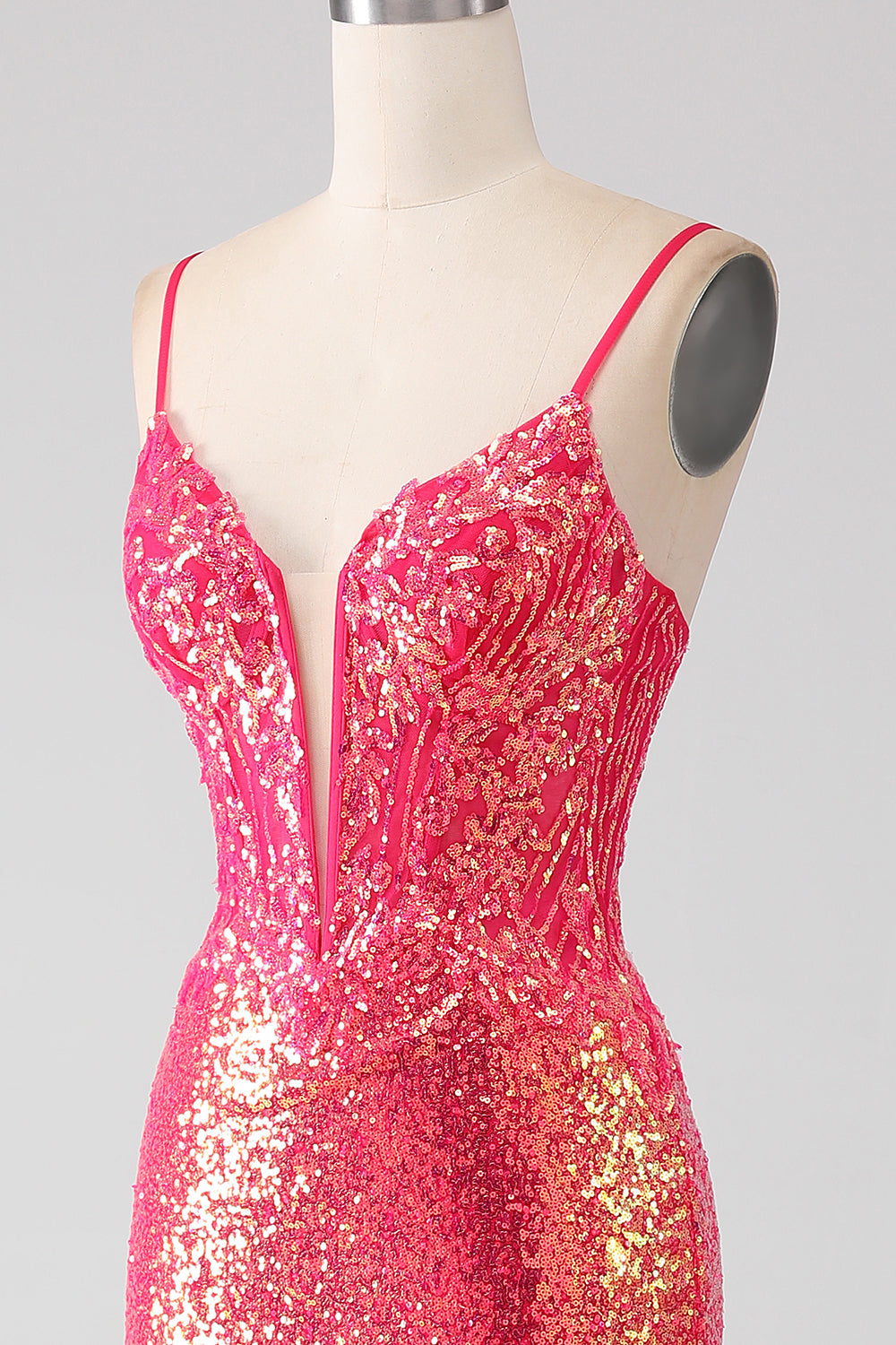 Funkelndes Mermaid Fuchsia Ballkleid mit Pailletten