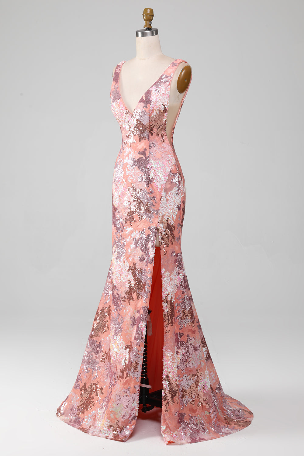 Glitzerndes Pailletten Meerjungfrauen langes Ballkleid mit Schlitz