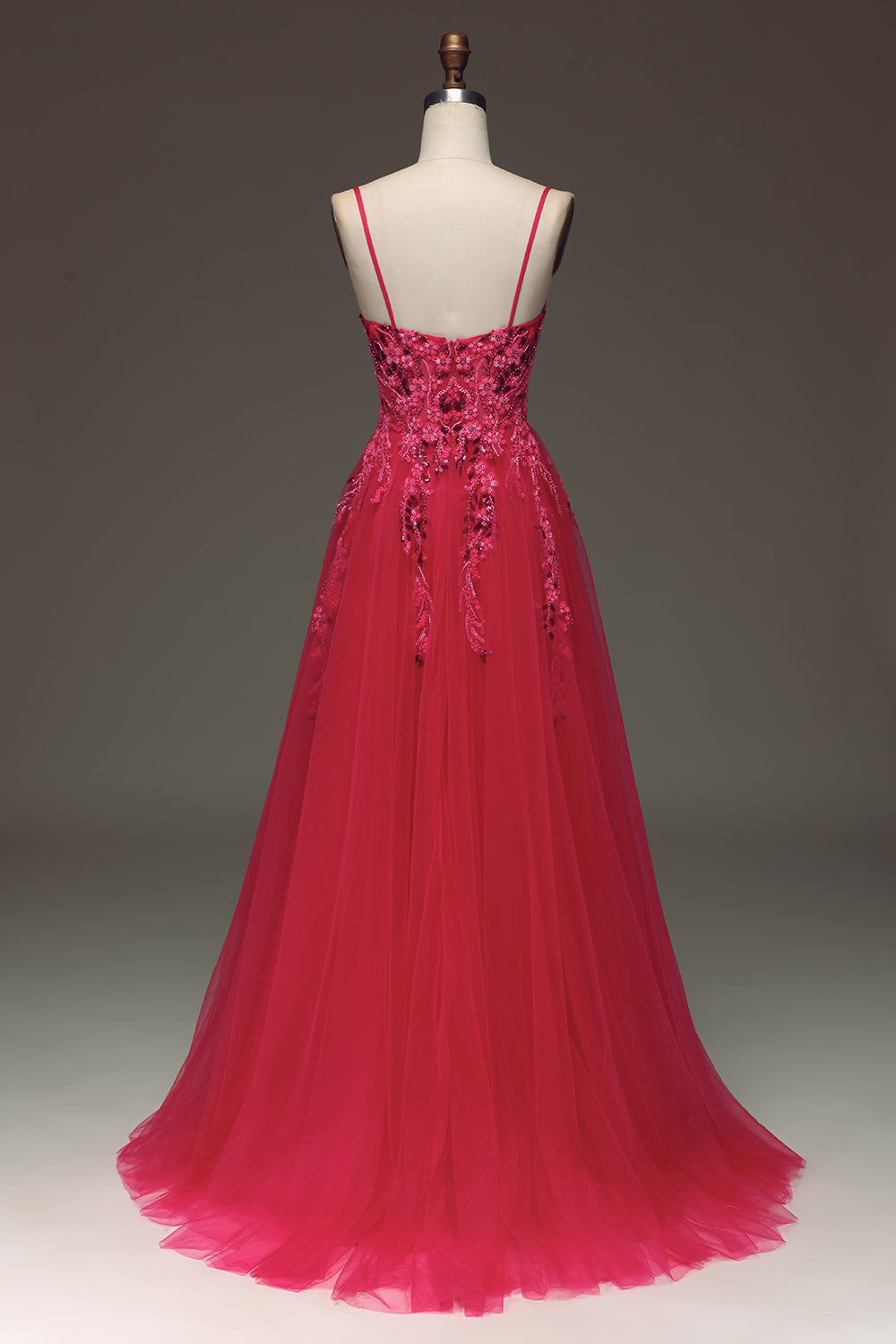 A Linie Hellblaues Pailletten Spaghettiträger Ballkleid mit Applikationen