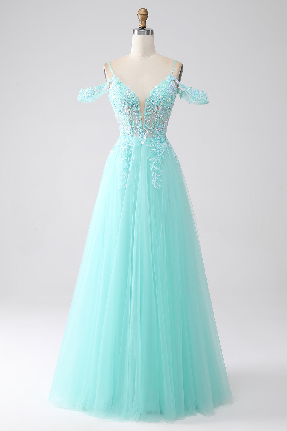 Hellgrünes Tüll Ballkleid mit Pailletten