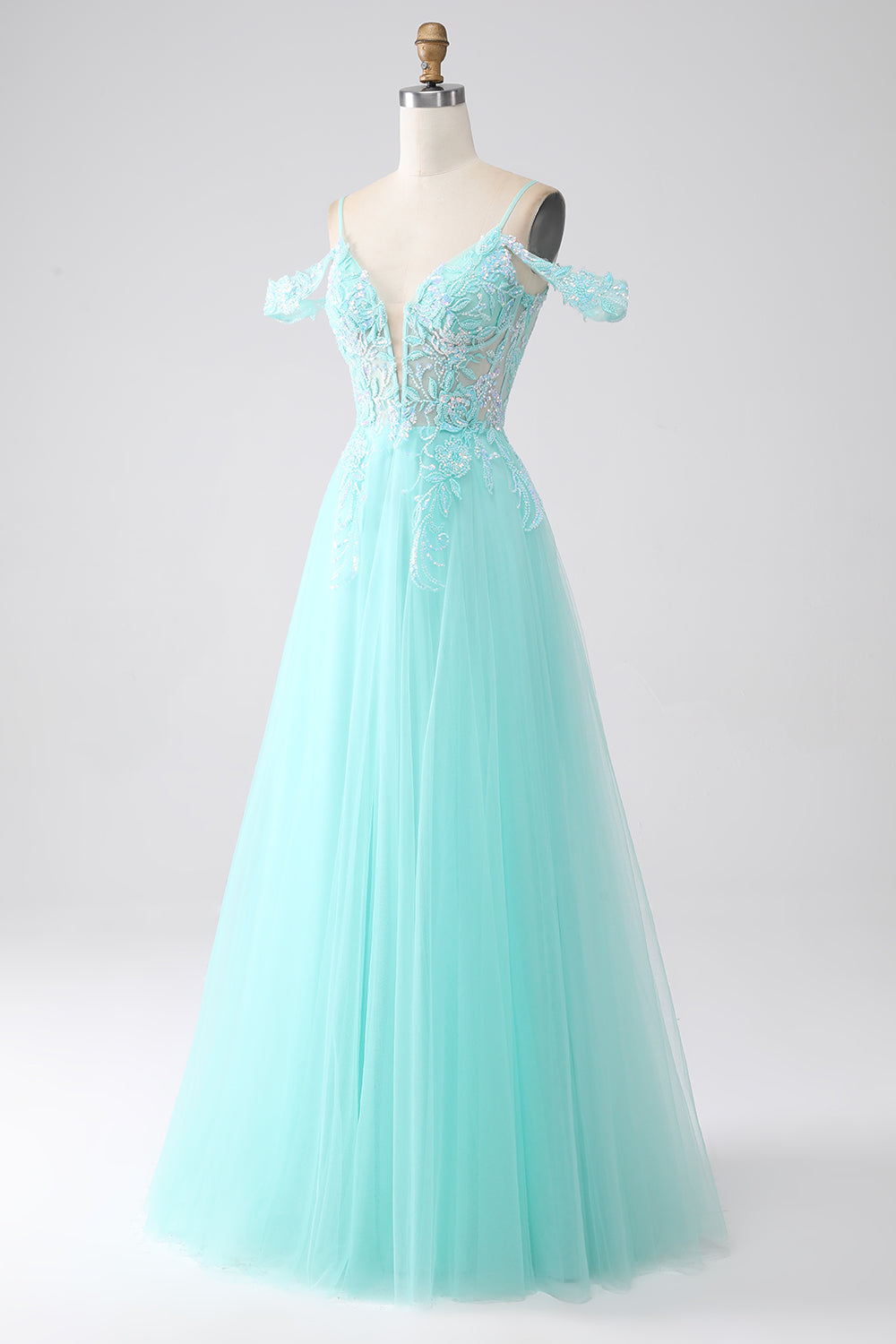 Hellgrünes Tüll Ballkleid mit Pailletten