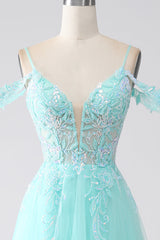 Hellgrünes Tüll Ballkleid mit Pailletten