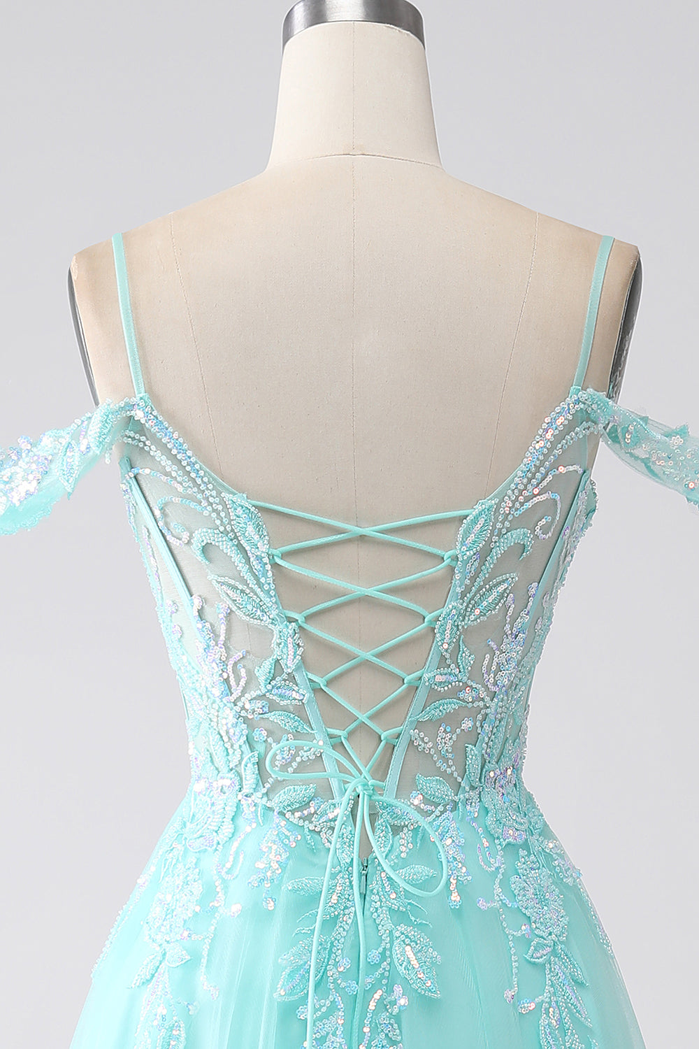 Hellgrünes Tüll Ballkleid mit Pailletten
