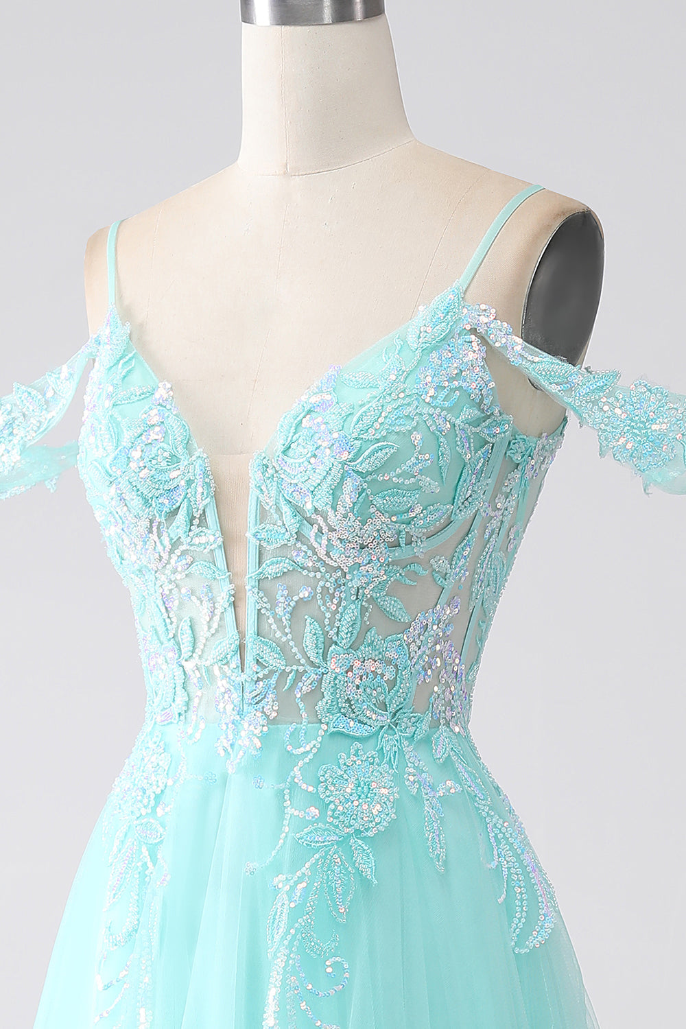 Hellgrünes Tüll Ballkleid mit Pailletten