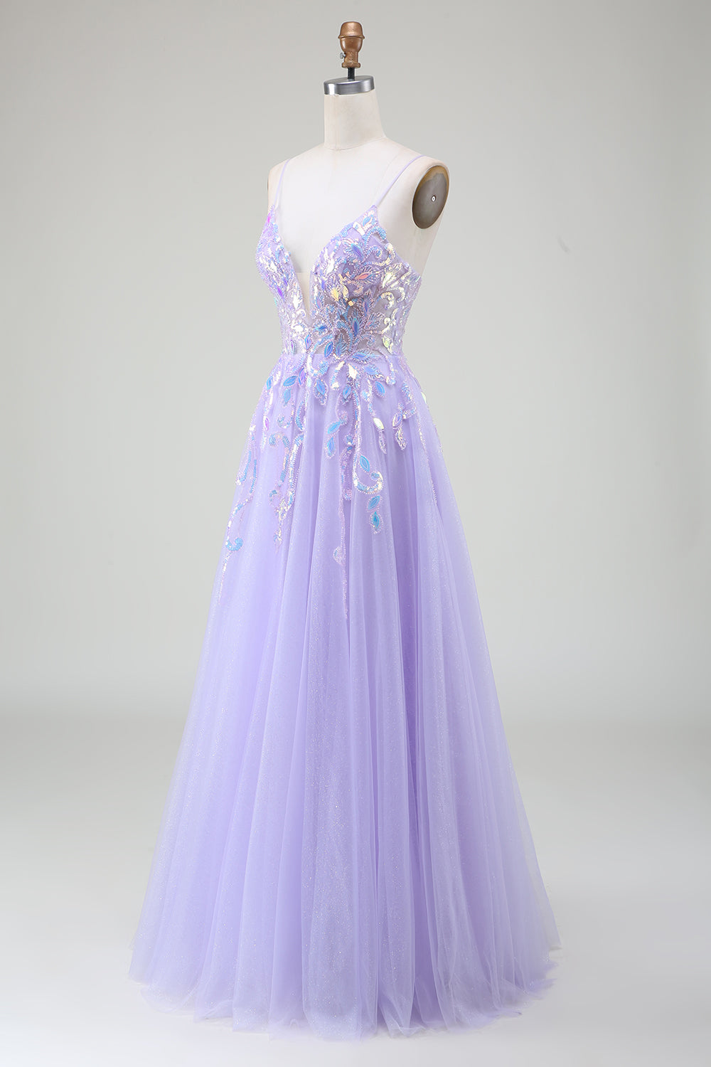 Lila Ballkleid in A-Linie mit Pailletten