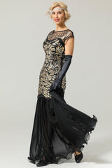 Schwarz 1920er Pailletten Flapper Kleid