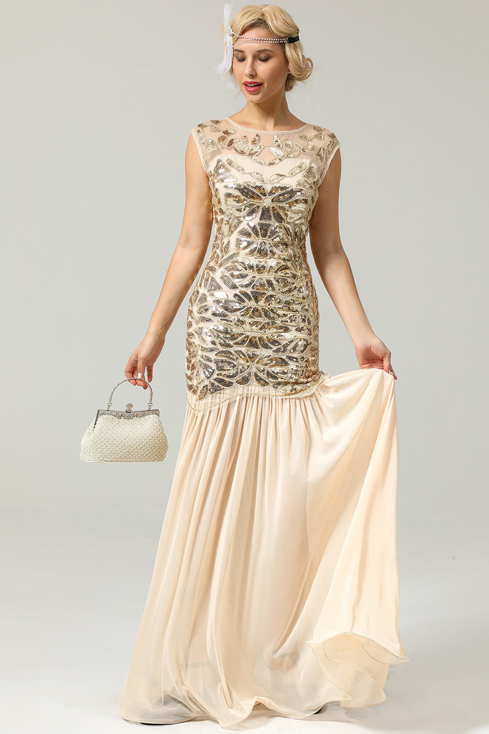 Champagner 1920er Flapper Glitzer Kleider
