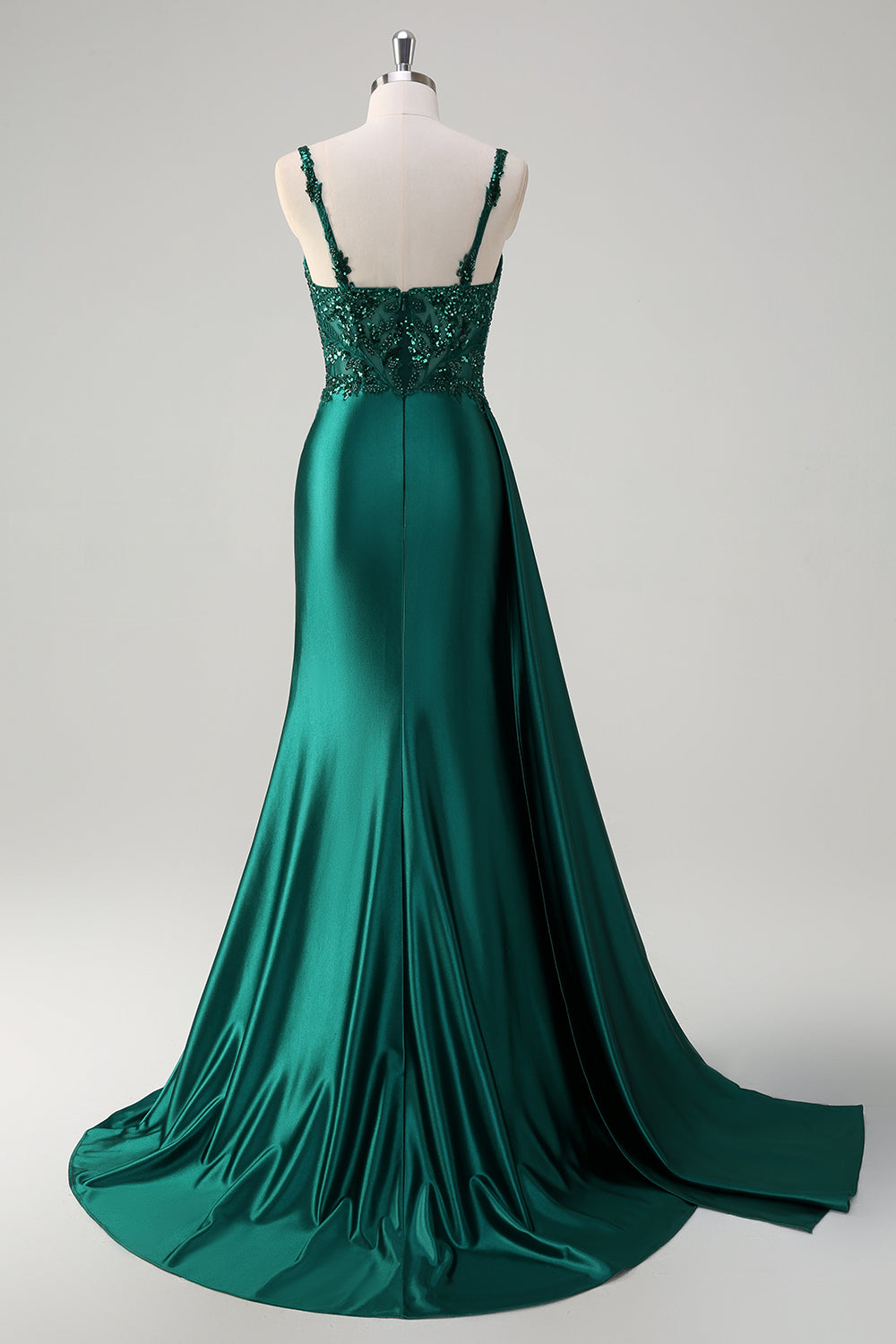 Blaues Meerjungfrauen Satin V-Ausschnitt Langes Pailletten Ballkleid mit Schlitz