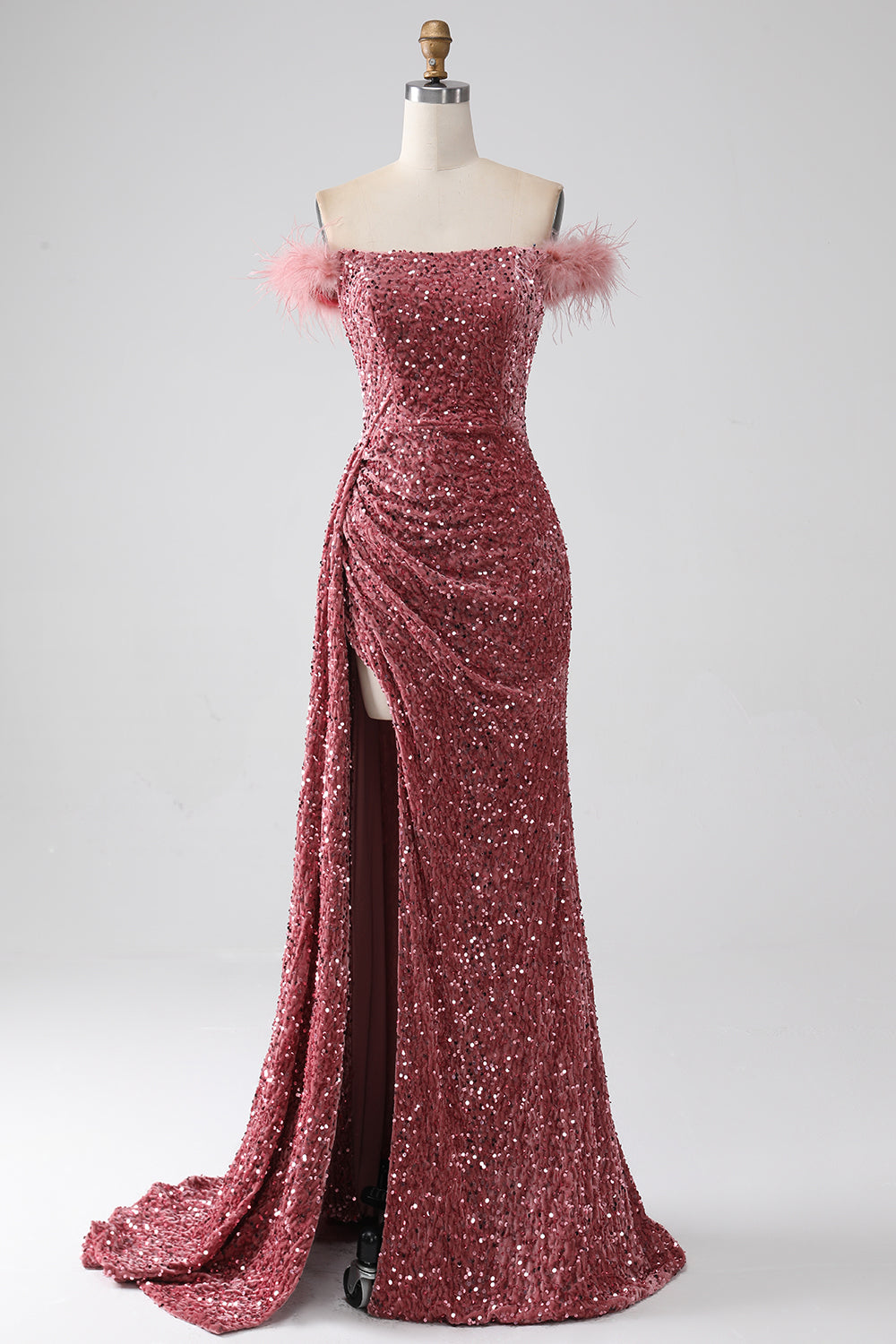 Meerjungfrau schulterfreies Pailletten Ballkleid mit Schlitz