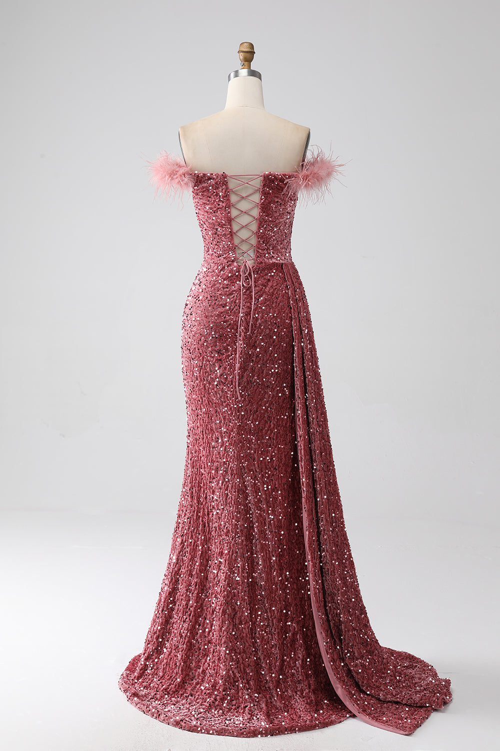 Meerjungfrau schulterfreies Pailletten Ballkleid mit Schlitz
