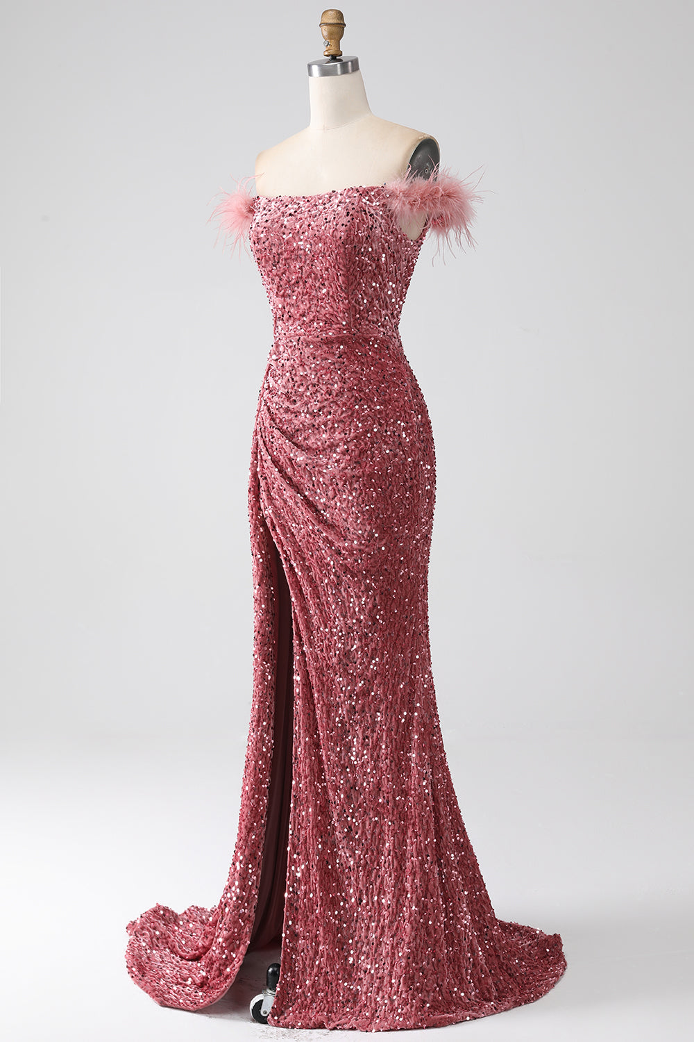 Meerjungfrau schulterfreies Pailletten Ballkleid mit Schlitz