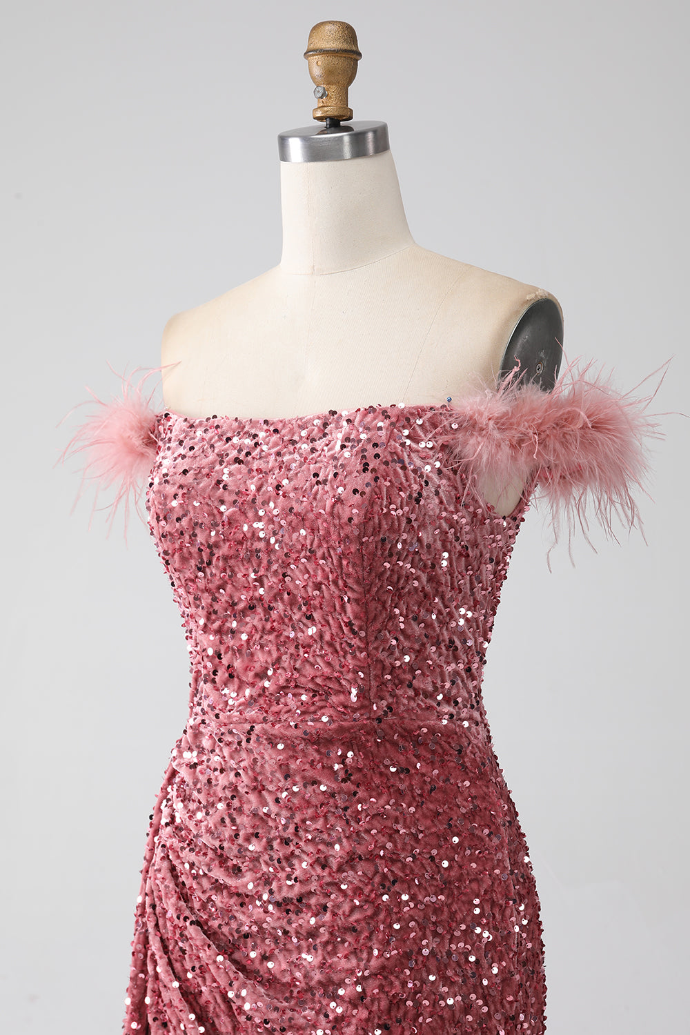 Meerjungfrau schulterfreies Pailletten Ballkleid mit Schlitz